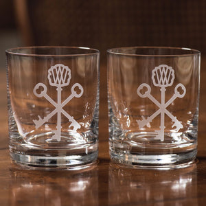 Key-etched Crystal Double Old Fashioned Glasses (Set of 2)