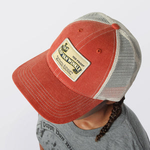 Vintage Bourbon Label Trucker Hat in Orange