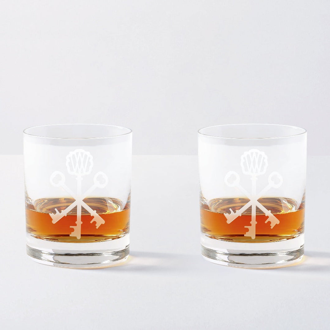 Key-etched Crystal Double Old Fashioned Glasses (Set of 2)